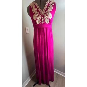 INC International Concepts Embellished V-Neck Maxi Tall Dress size M Hot Pink